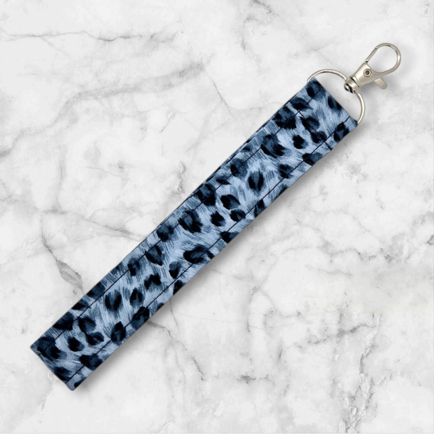 Handmade Wristlet Keychain - Blue Leopard Print