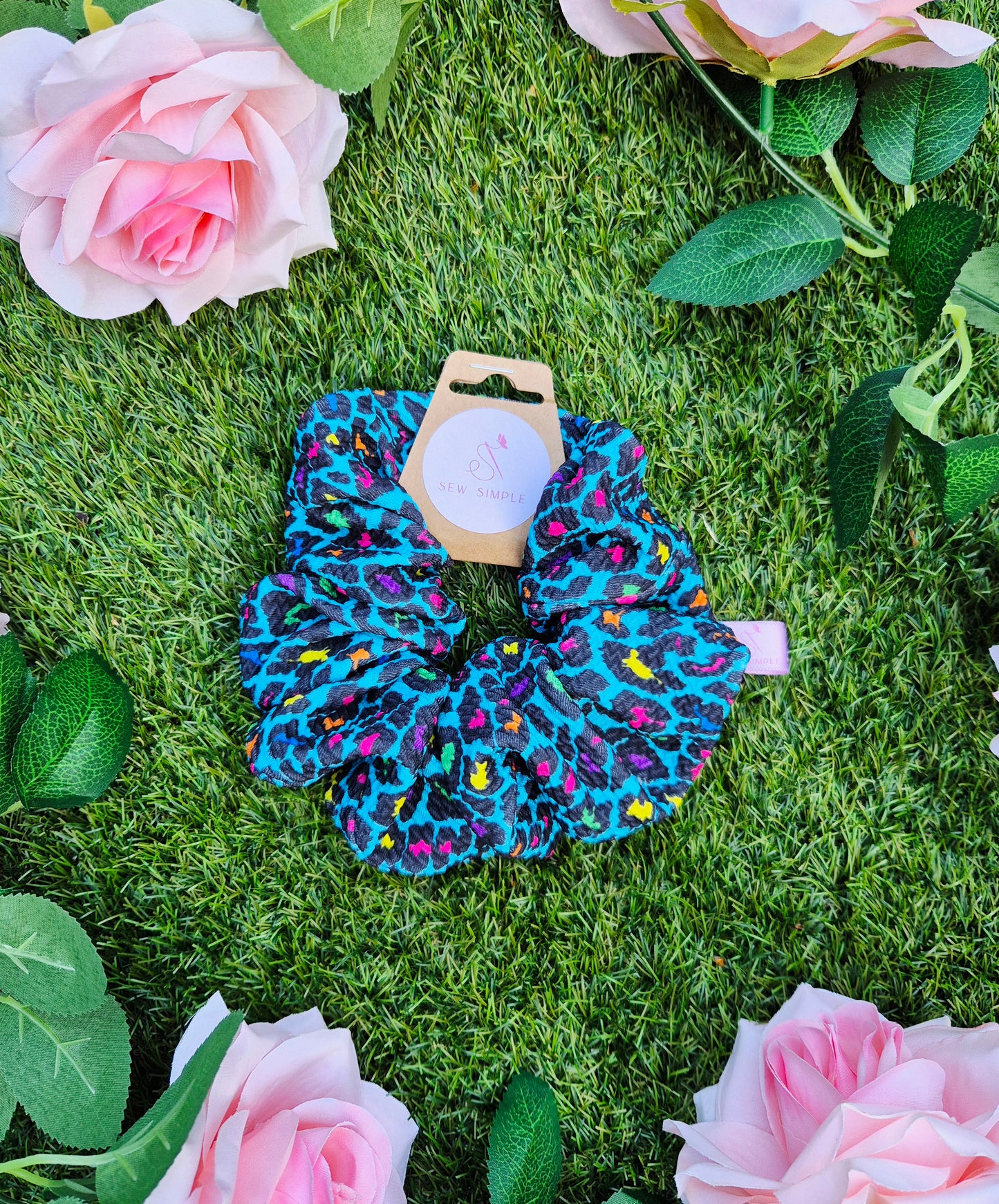 Funky Coloured Leopard Print Medium Size Hair Scrunchie