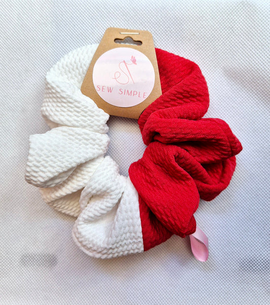 Red/White 2 tone hair scrunchie - Medium size