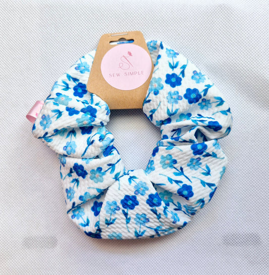 Blue posies Medium hair scrunchie