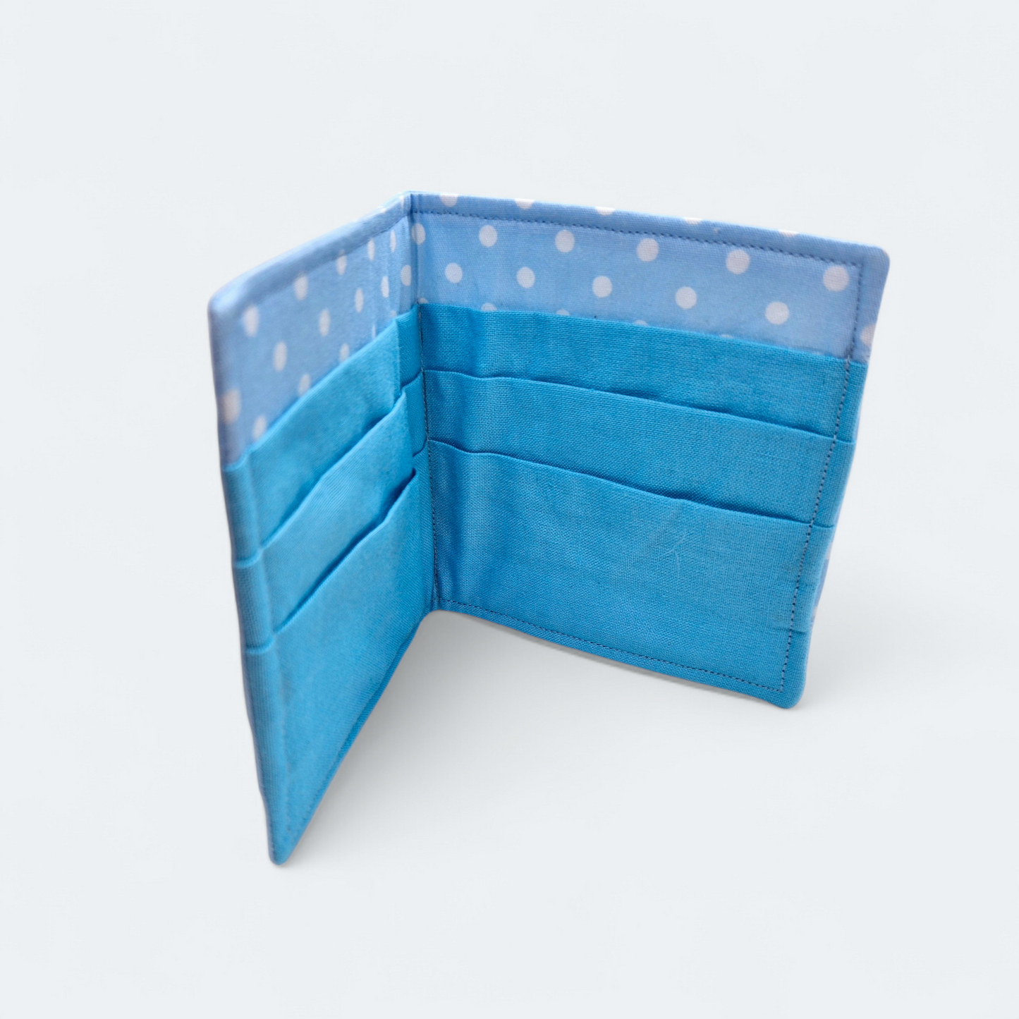 Fabric Card Holder Wallet - Blue/white polka dots