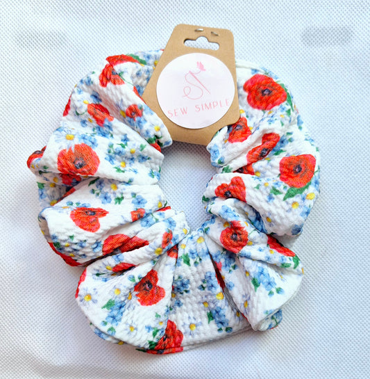 Poppy Print hair scrunchie - Large size