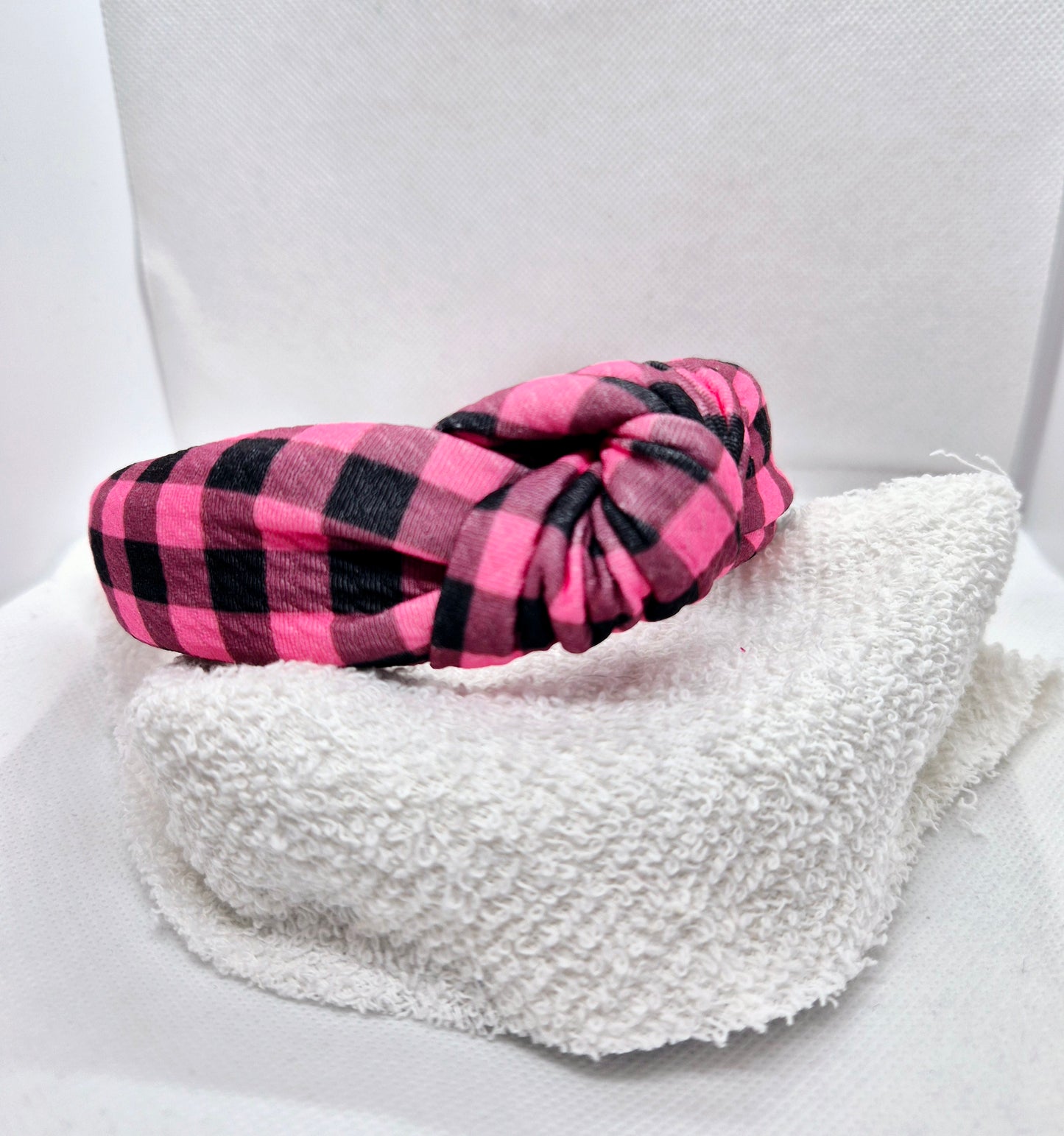 Pink Tartan topknot headband