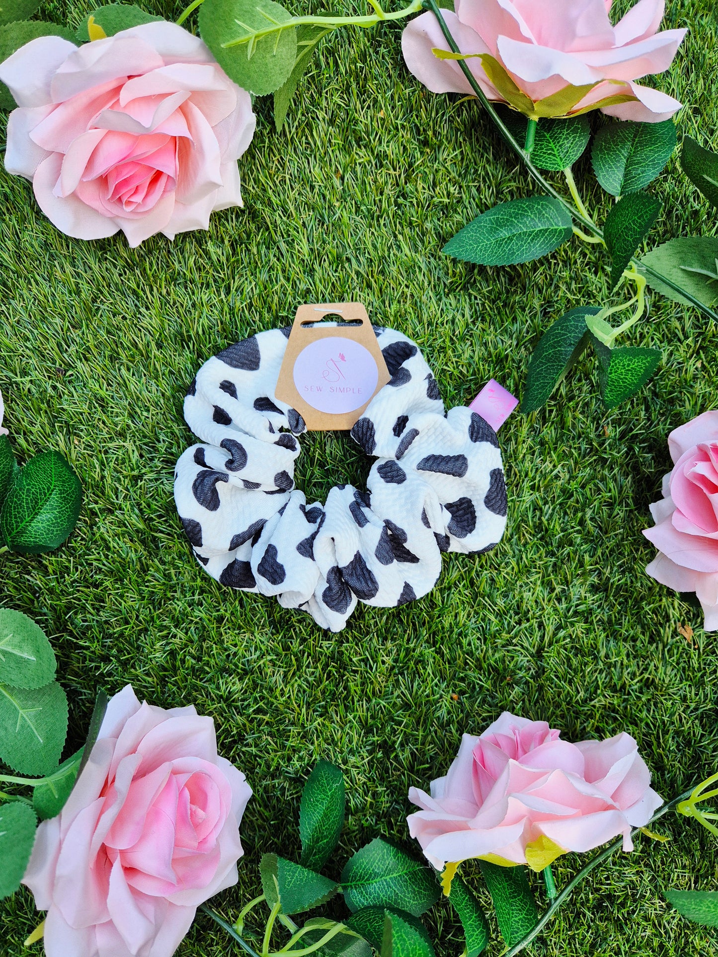 Cow Print Medium Size Hair Scrunchie