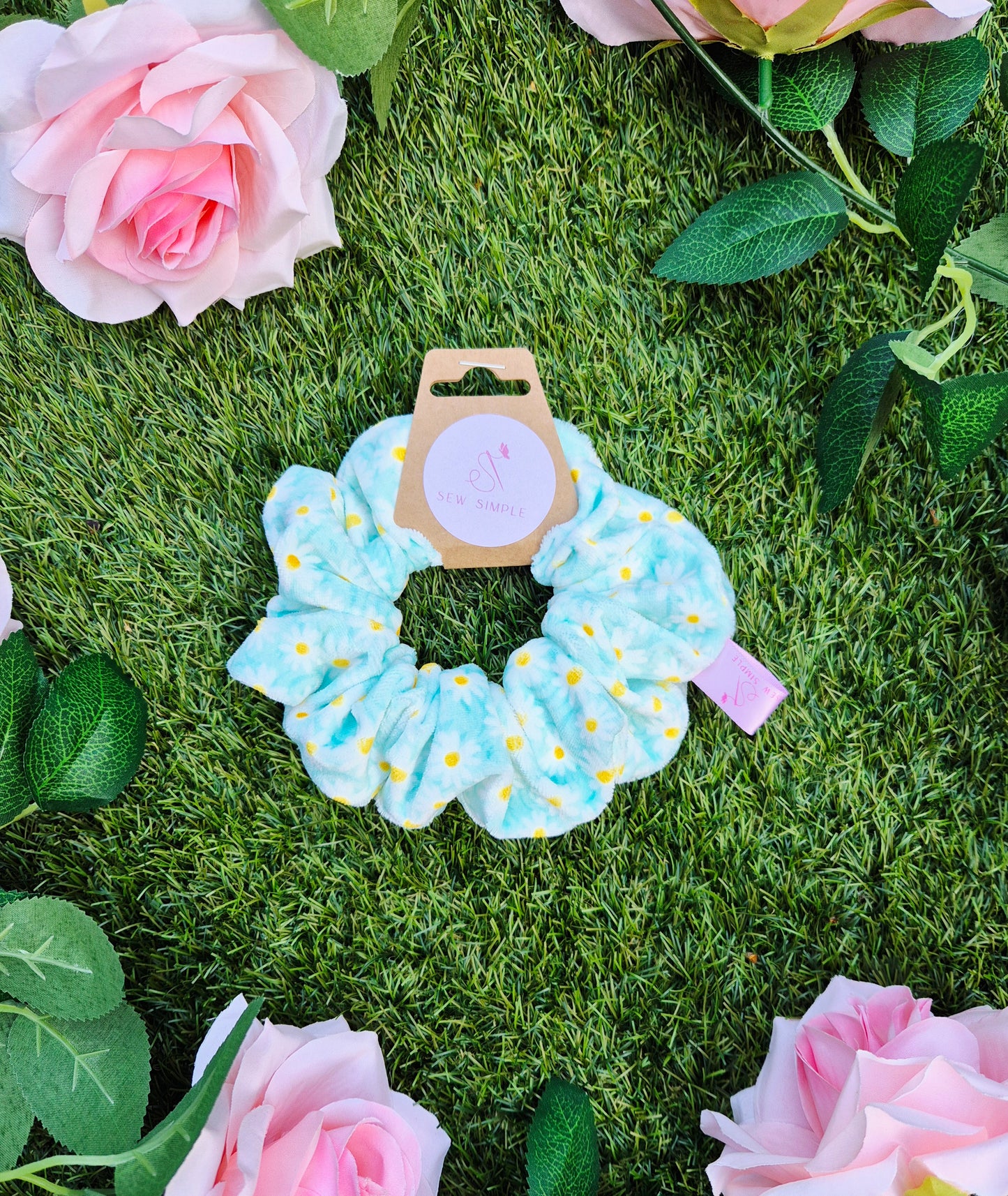 Velvet Daisies Medium Size Hair Scrunchie