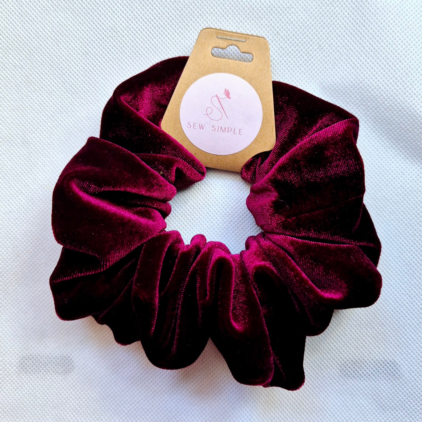 Velvet Burgundy Red hair scrunchie - Medium size