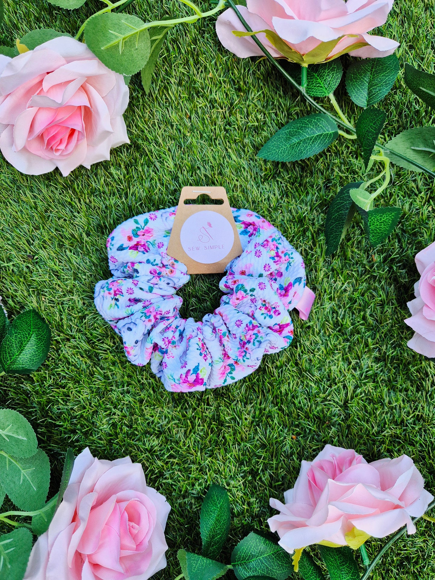 Elegant Elephants Medium Size Hair Scrunchie