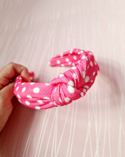 Topknot headband hot pink polka dots