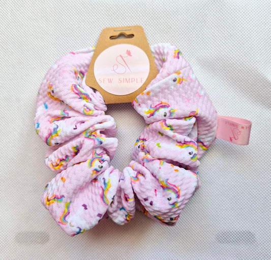 Rainbow Unicorns Pink Medium hair scrunchie