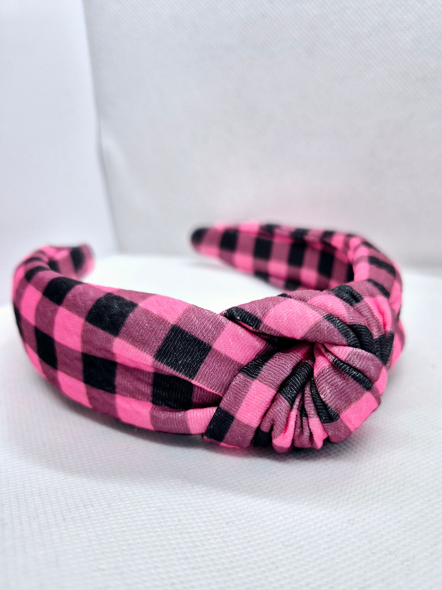 Pink Tartan topknot headband