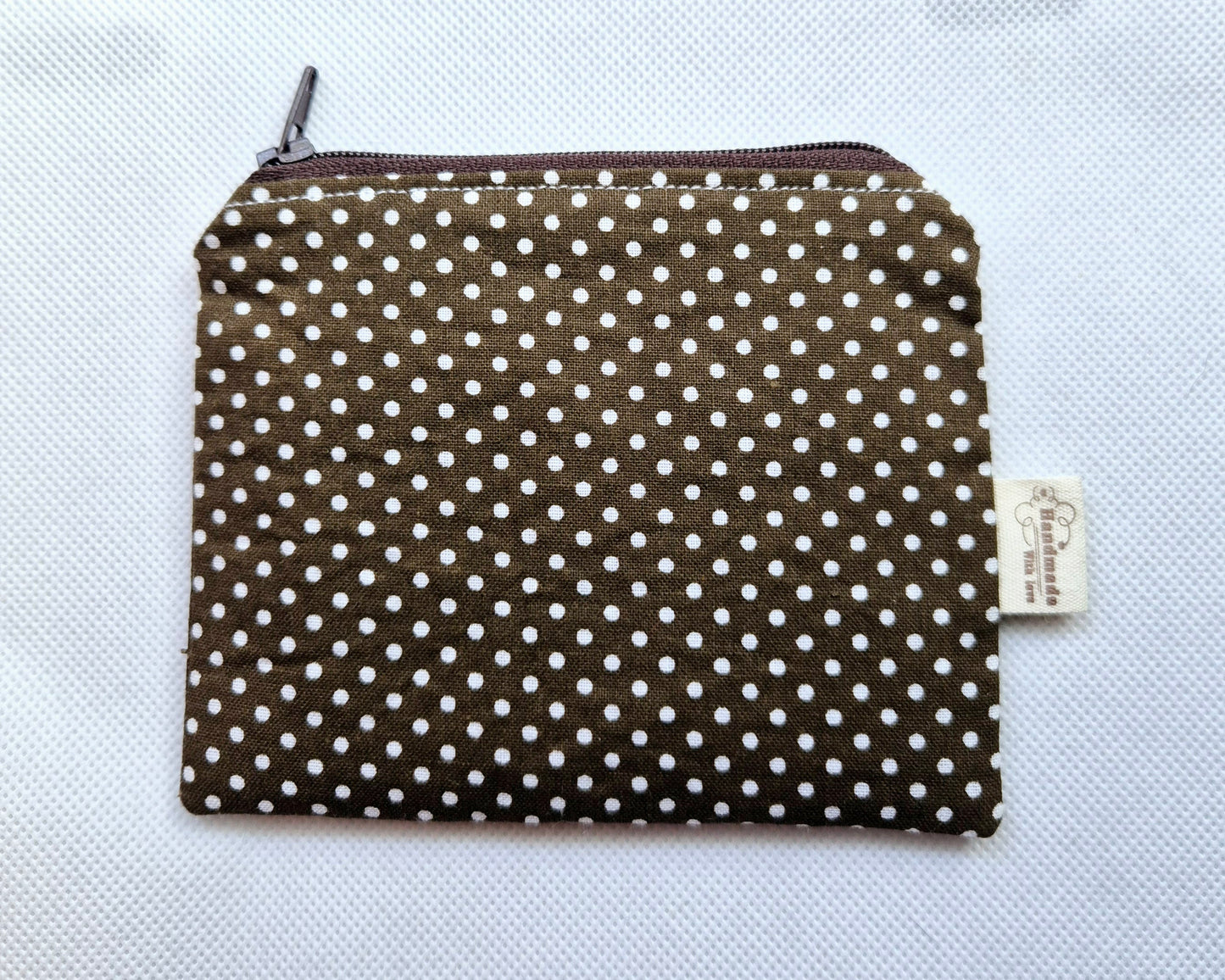 Brown/white polka dot coin purse