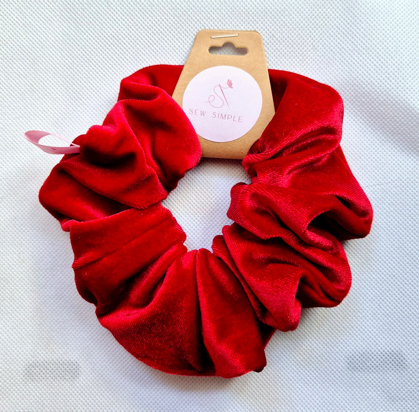 Velvet Red hair scrunchie - Medium size