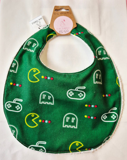 Handmade Baby Bib - 0-6 months - Retro gaming theme