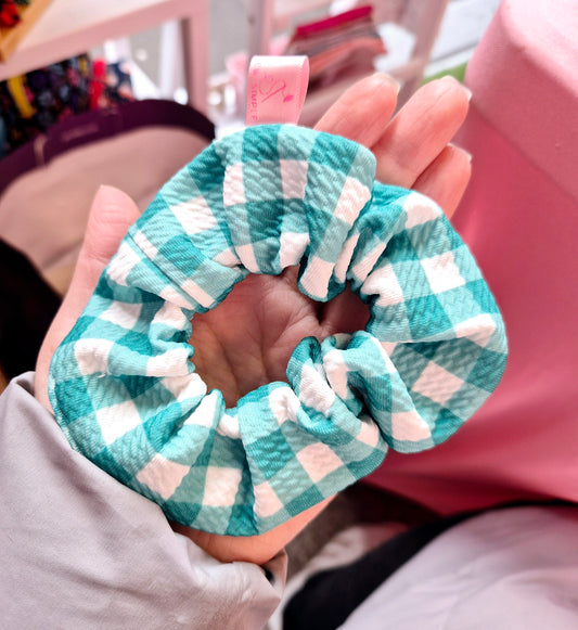 Green Gingham Mini size hair scrunchie