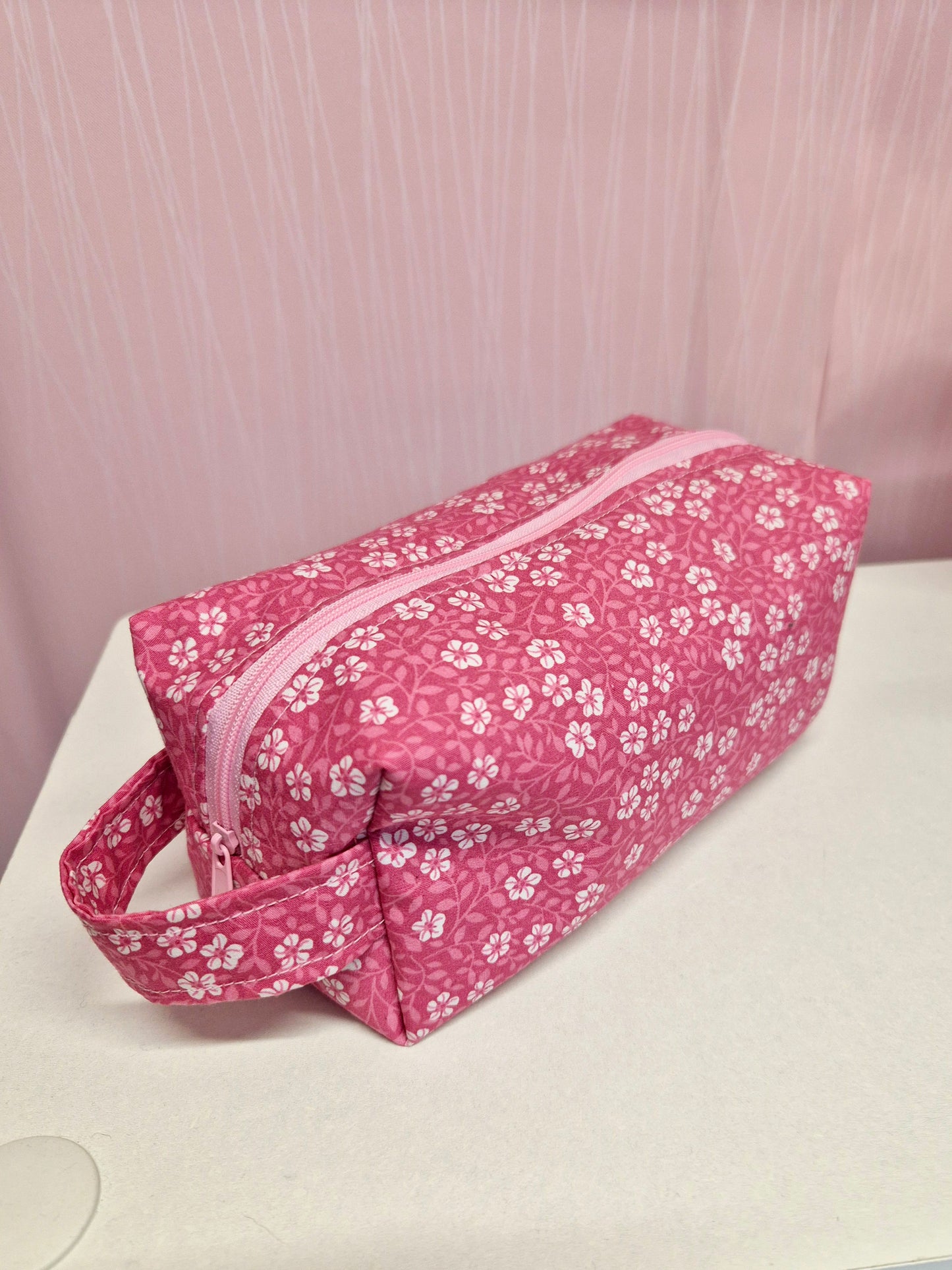 Pink Pansies boxed zipper pouch