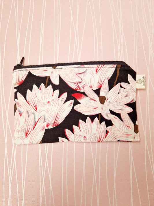 Handmade cotton zipper pouch medium size pink lillies